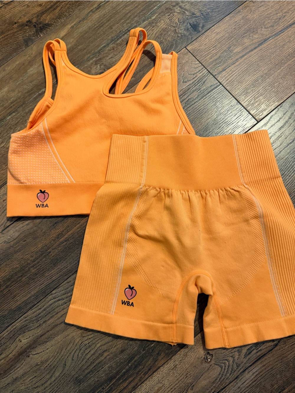 WBA Women's Orange Seamless Active Crop Top & High-Waist Shorts Set
